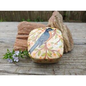 Vintage Bluebird Kashmir Paper Mâché Jewelry Box // India Folk Art Collectable